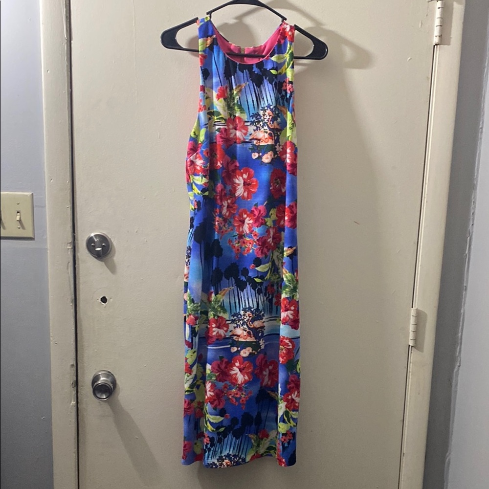 Red and Pink Halter Maxi Sundress for Resort Wear